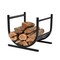 Black Steel Firewood Rack Log Holder with Hooks for Indoor-Outdoor Heavy-Duty Wood Storage